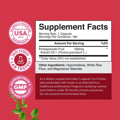 Nature´s Craft - Pomegranate Extract 500mg, 180 capsulas
