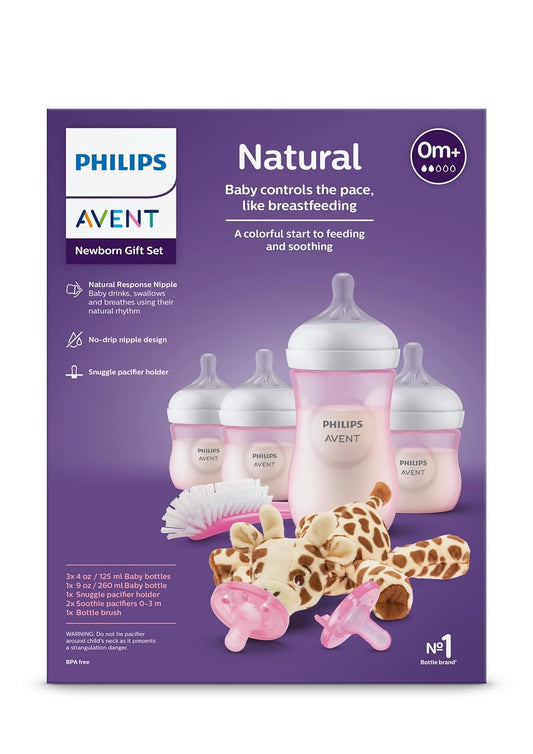Philips Avent Set de Regalo para Bebé set de biberones  con tetina de respuesta natural. -Color  Rosa - 8 piezas