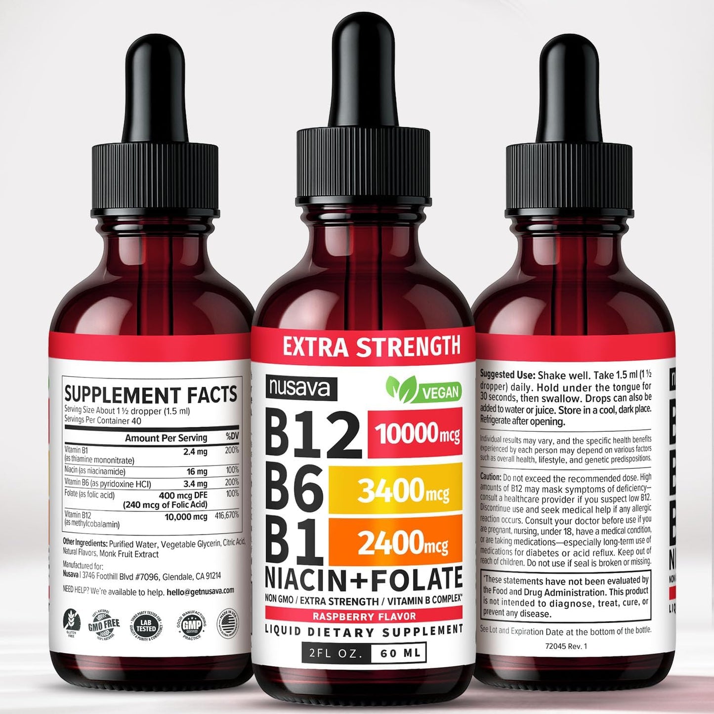 NUSAVA Vitamina B12 líquida sublingual, extra fuerte , 60ml
