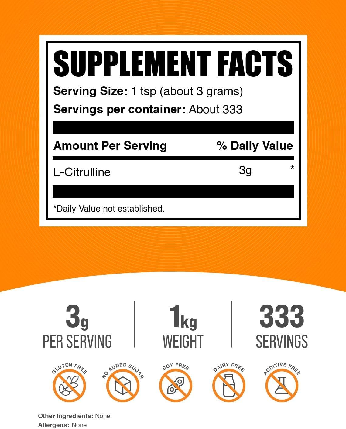 BulkSupplements L citrulina pura en polvo, 1 kg