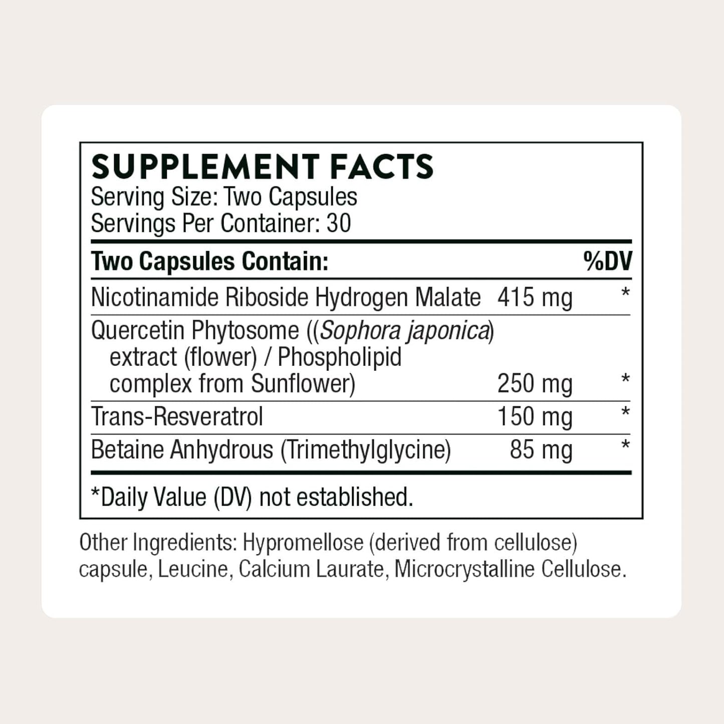 THORNE - ResveraCel - Ribósido de nicotinamida con fitosoma de quercetina y resveratrol - 60 capsulas