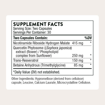 THORNE - ResveraCel - Ribósido de nicotinamida con fitosoma de quercetina y resveratrol - 60 capsulas
