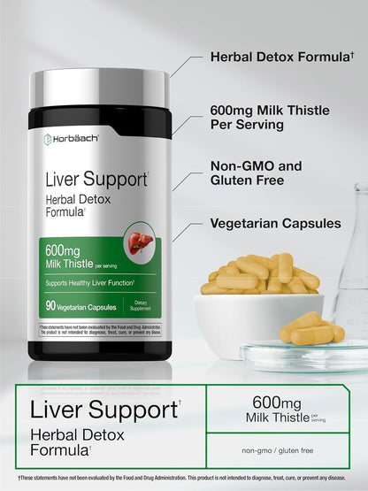 Horbäach Soporte hepático | Cardo mariano de 600 mg | 90 cápsulas vegetarianas