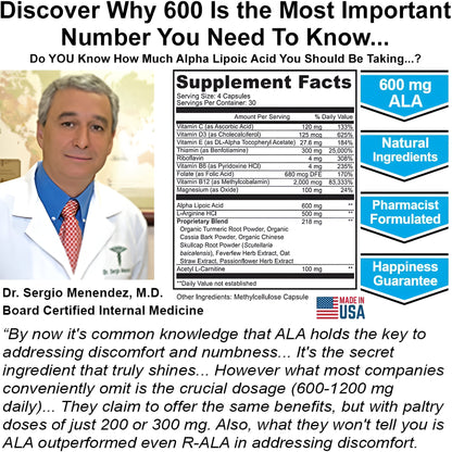 Neuropathy Support Supplement with 600 mg Pure Alpha Lipoic Acid 120 cps