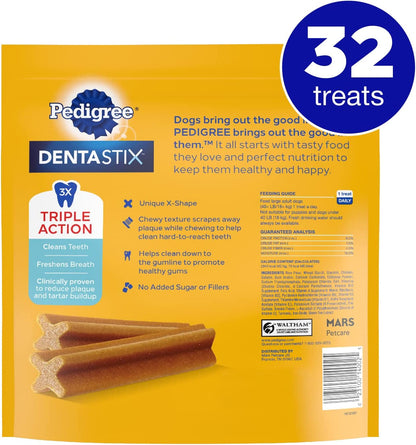 Pedigree Dentastix, premios y cuidado dental para perros- sabor original a pollo 32 unidades