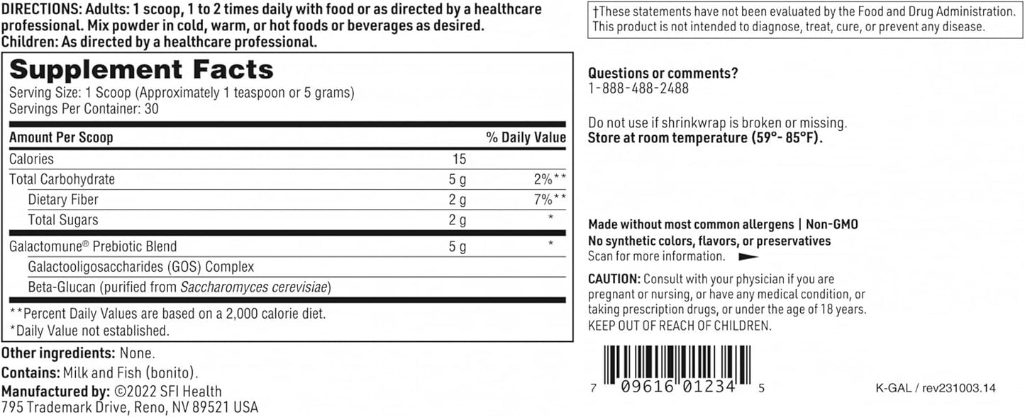 Klaire Labs Galactomune Powder - Prebiótico beta-glucano y galactooligosacáridos apoyo inmunológico 150g