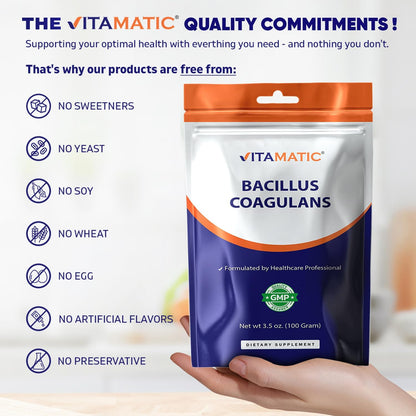 Vitamatic Bacillus Coagulans - Polvo probiótico – Apoyo para la salud digestiva 100 g