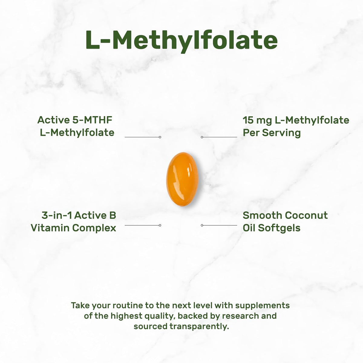 Deal Supplement - L- Methylfolate, 5- MTHF 15mg con B6& Methylated B12 / cococnut oil, 120 capsulas