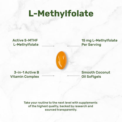 Deal Supplement - L- Methylfolate, 5- MTHF 15mg con B6& Methylated B12 / cococnut oil, 120 capsulas