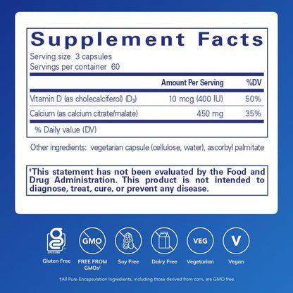 Pure Encapsulations -  Calcio (450mg)con Vitamina D3 10mcg(400IU), 180 capsulas
