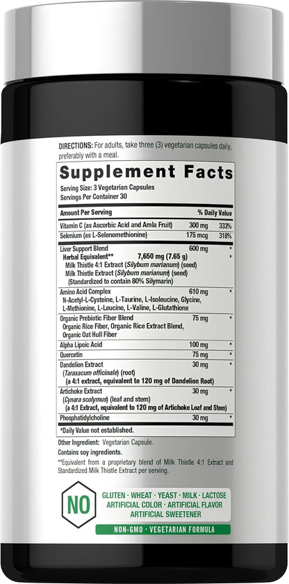 Horbäach Soporte hepático | Cardo mariano de 600 mg | 90 cápsulas vegetarianas