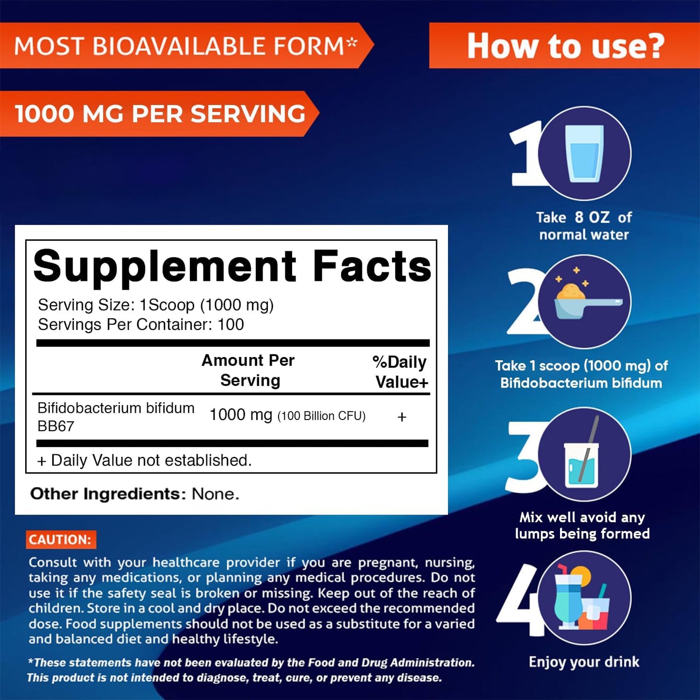 Vitamatic Bifidobacterium Bifidum Probiotic Powder - Apoyo a la salud digestiva - 100 gr