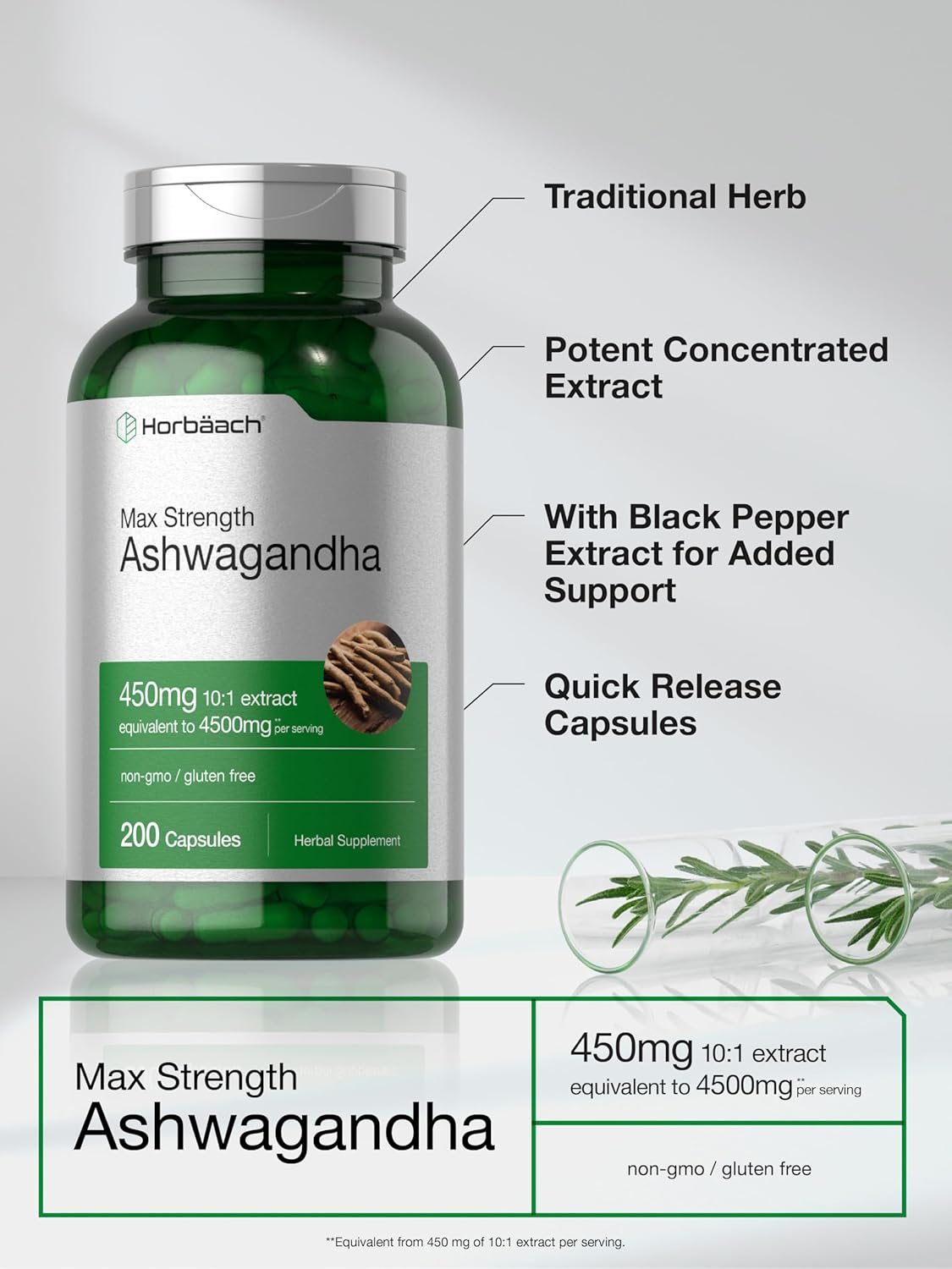 Ashwagandha Horbaach 450mg 200 capsulas