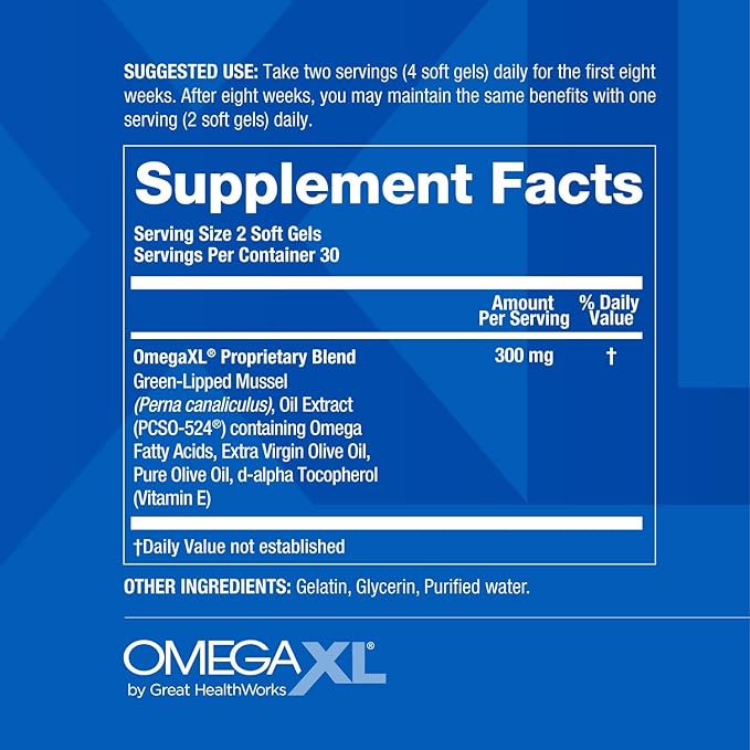 Suplemento Omega-3 Natural OmegaXL, 60 unidades, alivio natural del dolor de las articulaciones