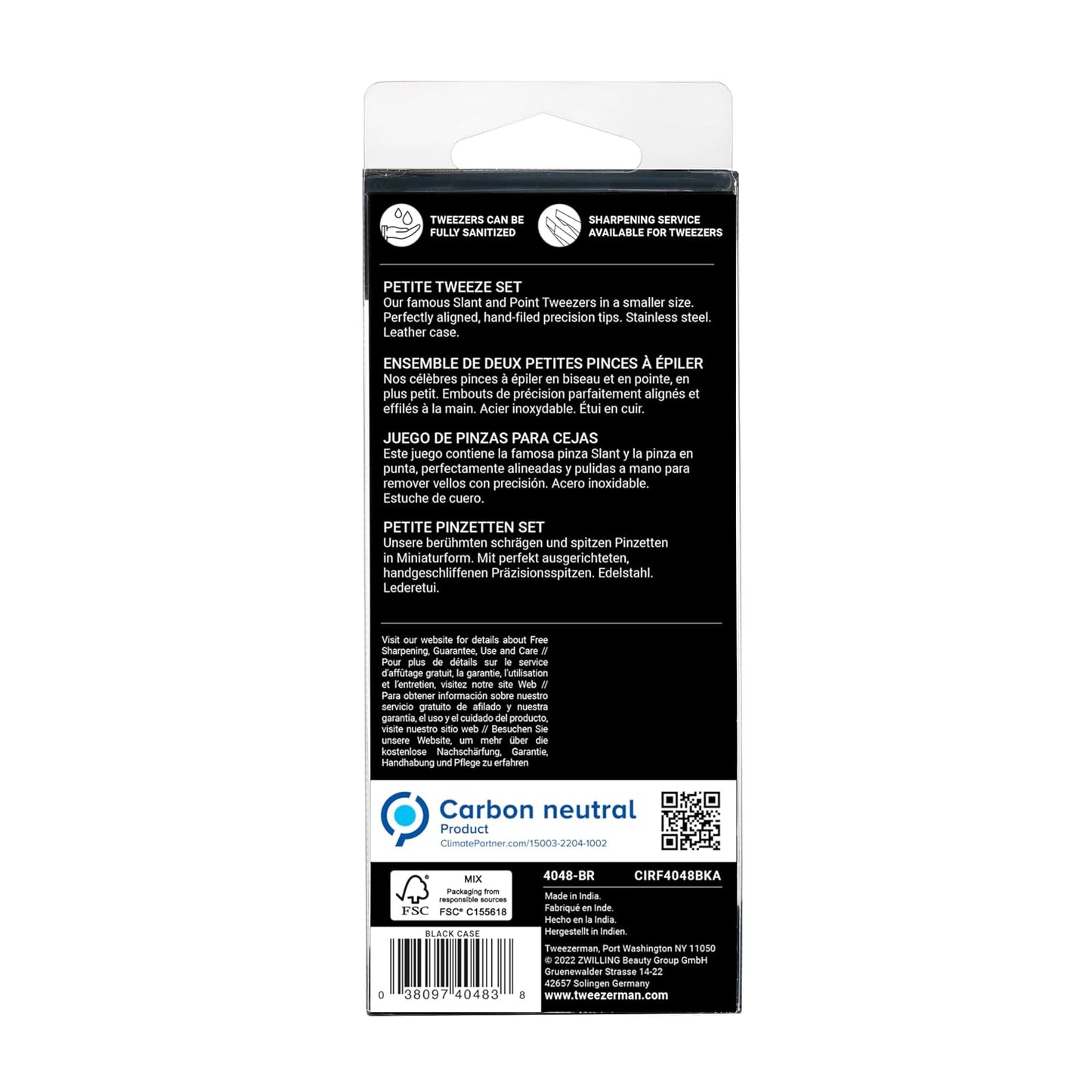 Tweezerman Juego de pinzas pequeñas con estuche de viaje, pinzas de punta e inclinación, (caja negra)