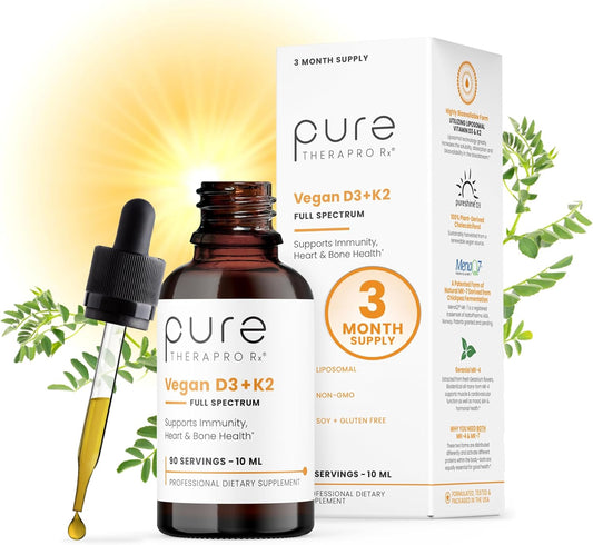 Pure TheraPro Rx Líquido vegano de espectro completo orgánico D3 + K2 , 10ml