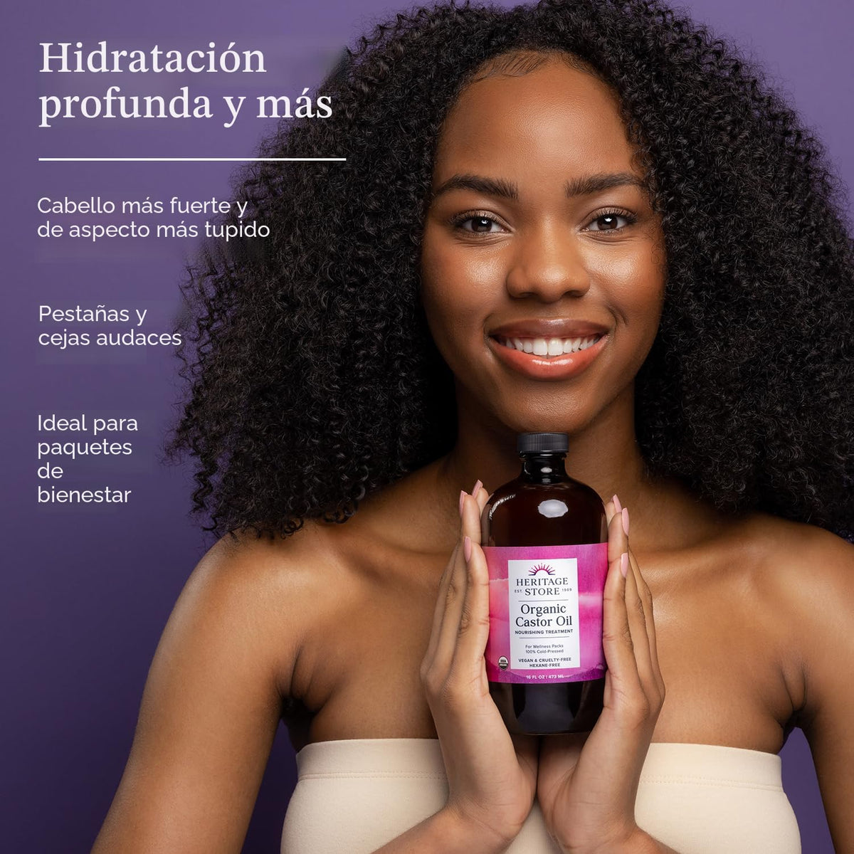 HERITAGE STORE Aceite de ricino orgánico, Tratamiento nutritivo para el cabello y la piel, 473ml