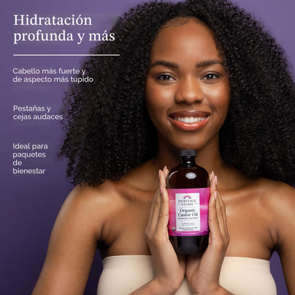 HERITAGE STORE Aceite de ricino orgánico, Tratamiento nutritivo para el cabello y la piel, 473ml