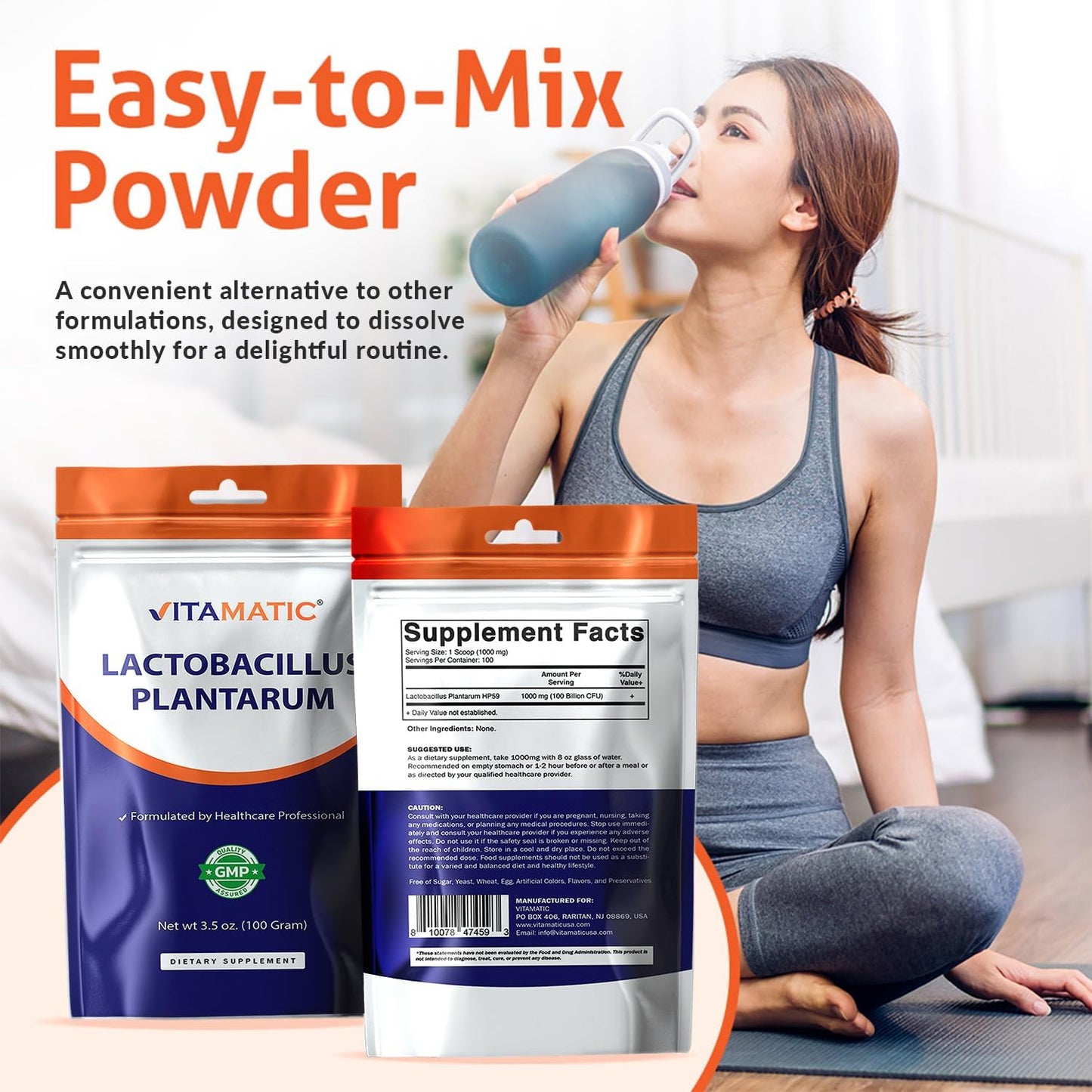 Vitamatic Lactobacillus Plantarum - Polvo probiótico - 100gr