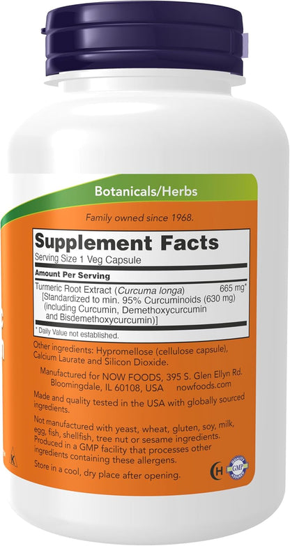 NOW Suplementos, curcumina de cúrcuma, derivada del extracto de raíz de cúrcuma, suplemento de hierbas, 120 cápsulas vegetales