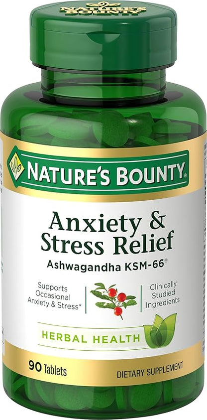 Nature's Bounty Anxiety y Stress Relief - Ashwagandha KSM-66 90 tabletas