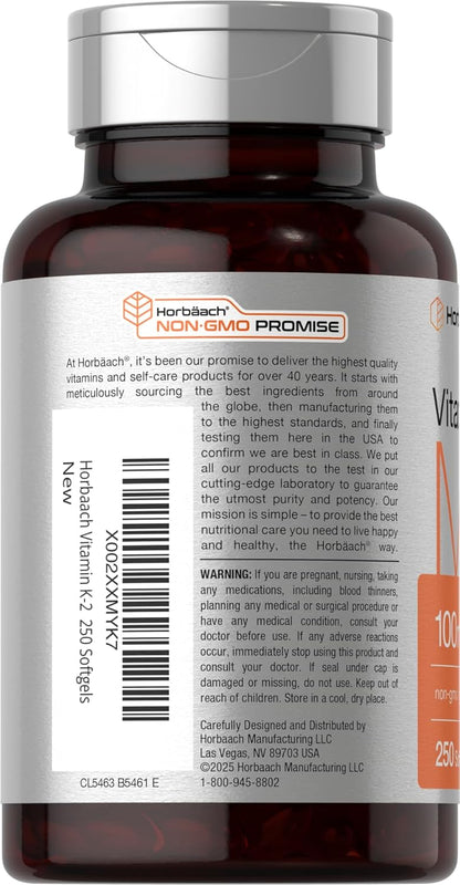 Horbäach Vitamina K2 MK7 100mcg | 250 cápsulas blandas