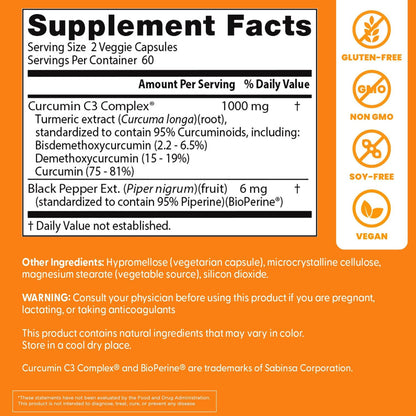 Doctor's Best Curcumina de raíz de cúrcuma con complejo C3 y bioperina- 120 tabletas