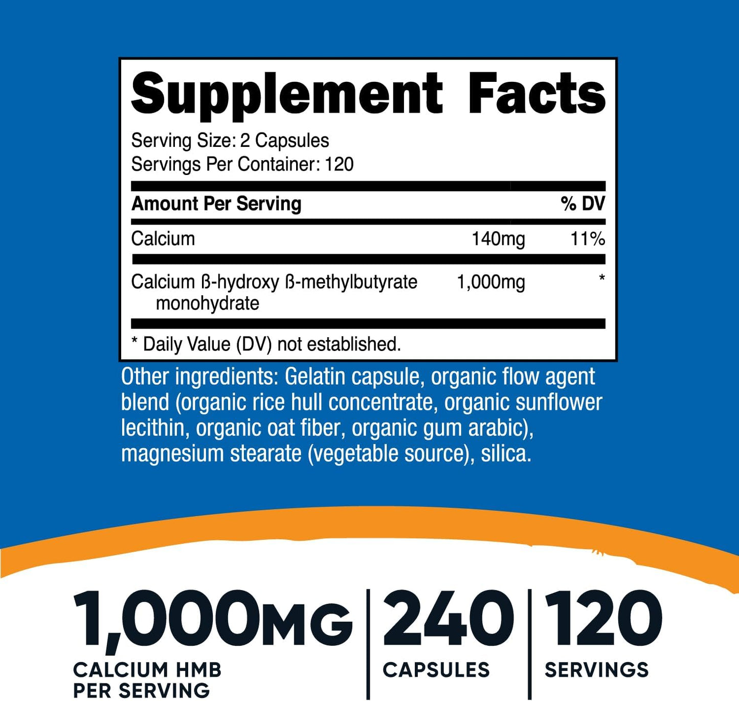 Nutricost HMB (Beta-Hidroxi Beta-Metilbutirato) 1000 mg 240 cápsulas