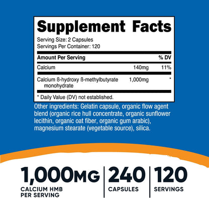 Nutricost HMB (Beta-Hidroxi Beta-Metilbutirato) 1000 mg 240 cápsulas