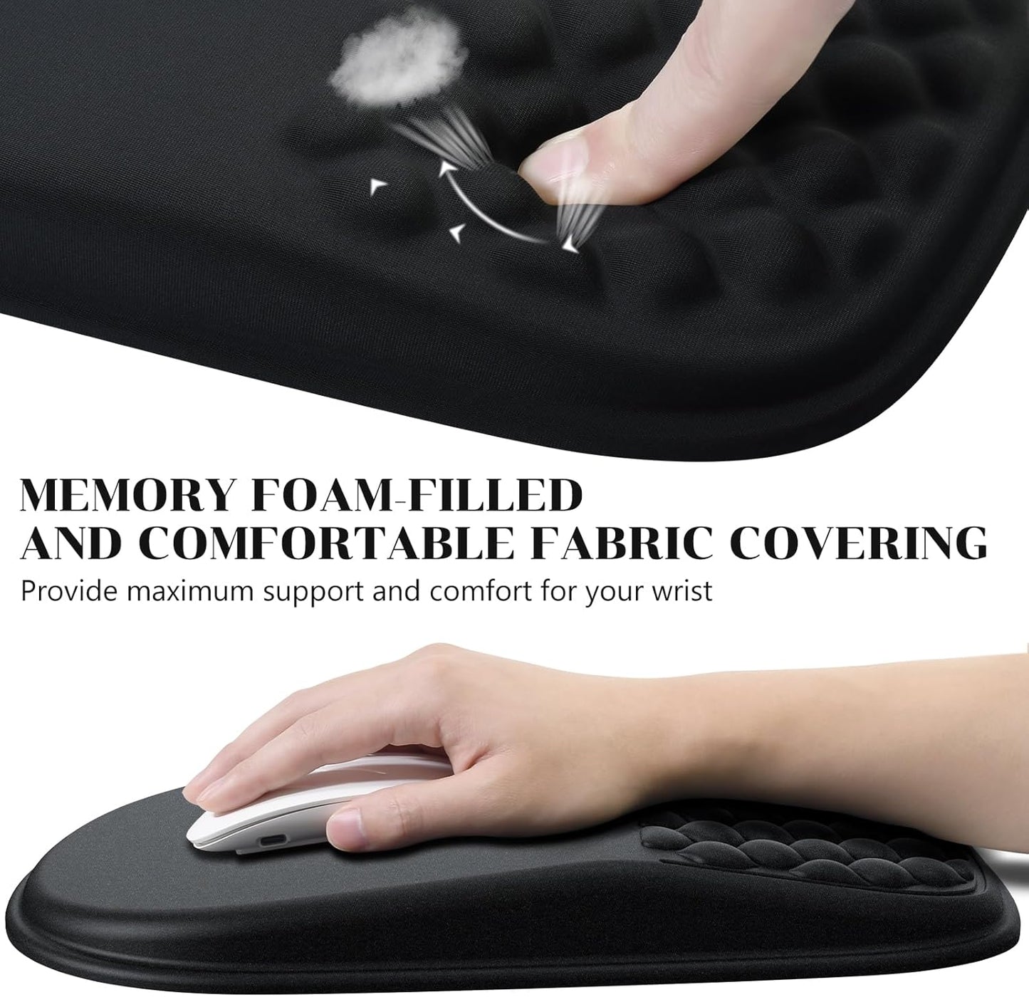 JIKIOU Pad ergonómica para mouse con diseño de masaje, espuma viscoelástica para aliviar el dolor, base de poliuretano antideslizante,12 x 8 negro