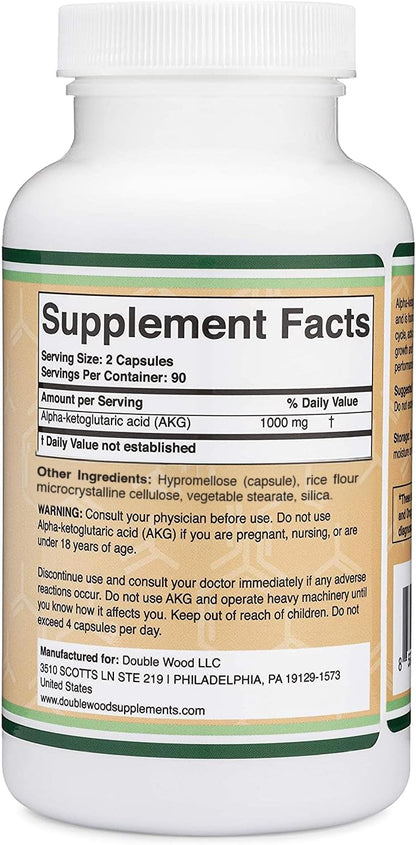 Double Wood - AKG(Alpha-Ketoglutaric Acid), 1000mg - 180 capsulas
