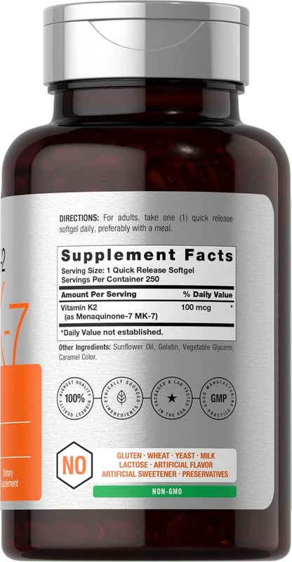 Horbäach Vitamina K2 MK7 100mcg | 250 cápsulas blandas