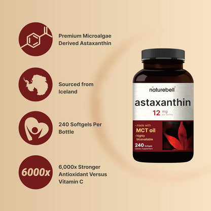 NatureBell Astaxantina de 12 mg, 240 Cápsulas .