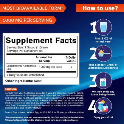 Vitamatic Lactobacillus Acidophilus - Polvo probiótico - 100gr
