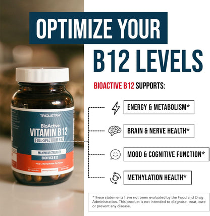 Triquetra - BioActive Vitamina B12 5000mcg resistencia máxima, 60 capsulas