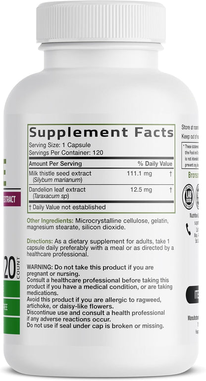 Milk Thistle Bronson, 1,000 mg, con Silymarin marianum y raíz de diente de león, suplemento para la salud hepática, 120 cápsulas