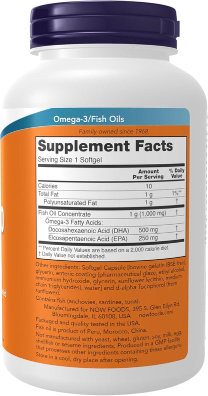 Now - DHA - 500 Fish Oil (Supports Brain Health) DHA 500 / EPA 250, 180 capsulas