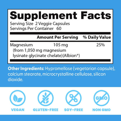 Doctor's Best High Absorption Magnesium Glysinate  105mg - 120 capsulas