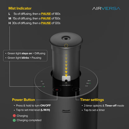 Airversa ANX - Difusor sin agua para aceites esenciales para el hogar, habitación, color plata.