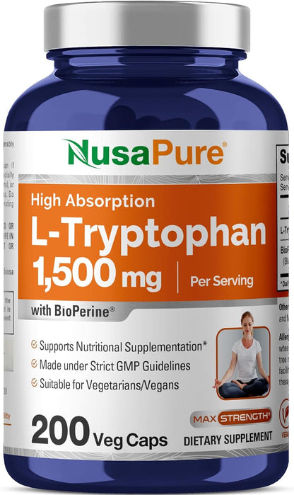 NusaPure - L-Tryptophan 1,500mg - 200 capsulas veg