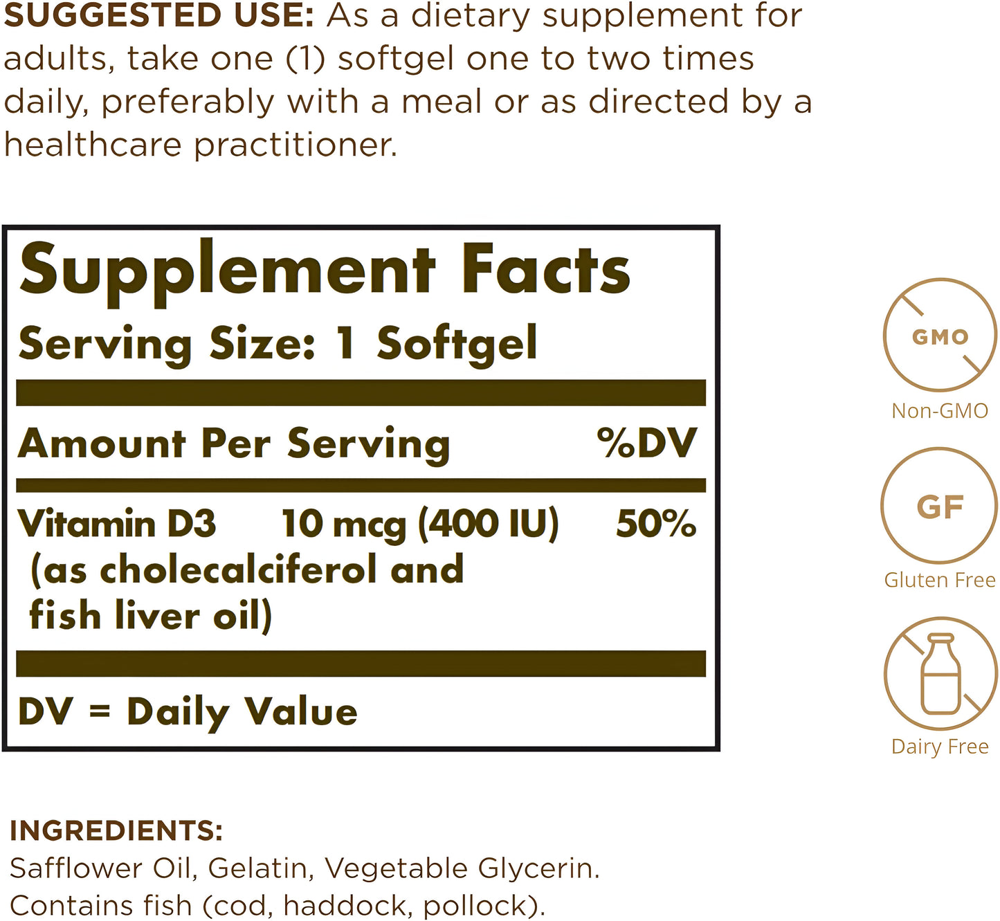 Solgar Vitamin D3 (Cholecalciferol) Capsulas