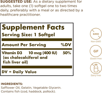 Solgar Vitamin D3 (Cholecalciferol) Capsulas