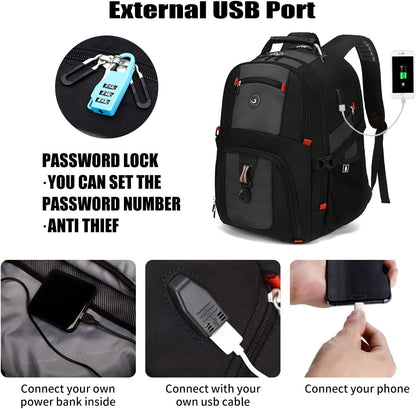 SHRRADOO Mochila de viaje extra grande + puerto USB , para laptop de 17 pulgadas