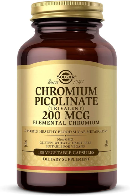 Solgar Picolinato de cromo de 200 mcg, 180 cápsulas vegetales