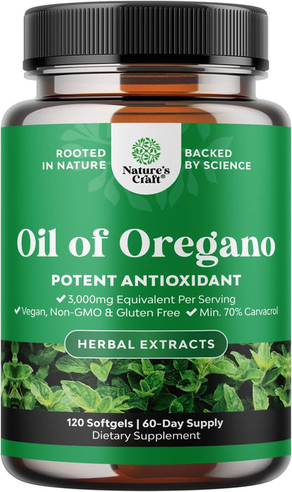 Natures Craft Aceite de Oregano con carvacrol 70% para digestión y apoyo inmunológico, 120 Softgels