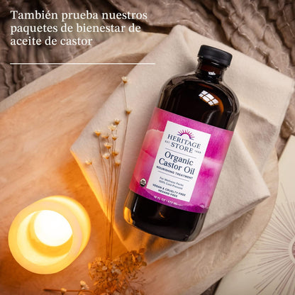 HERITAGE STORE Aceite de ricino orgánico, Tratamiento nutritivo para el cabello y la piel, 473ml