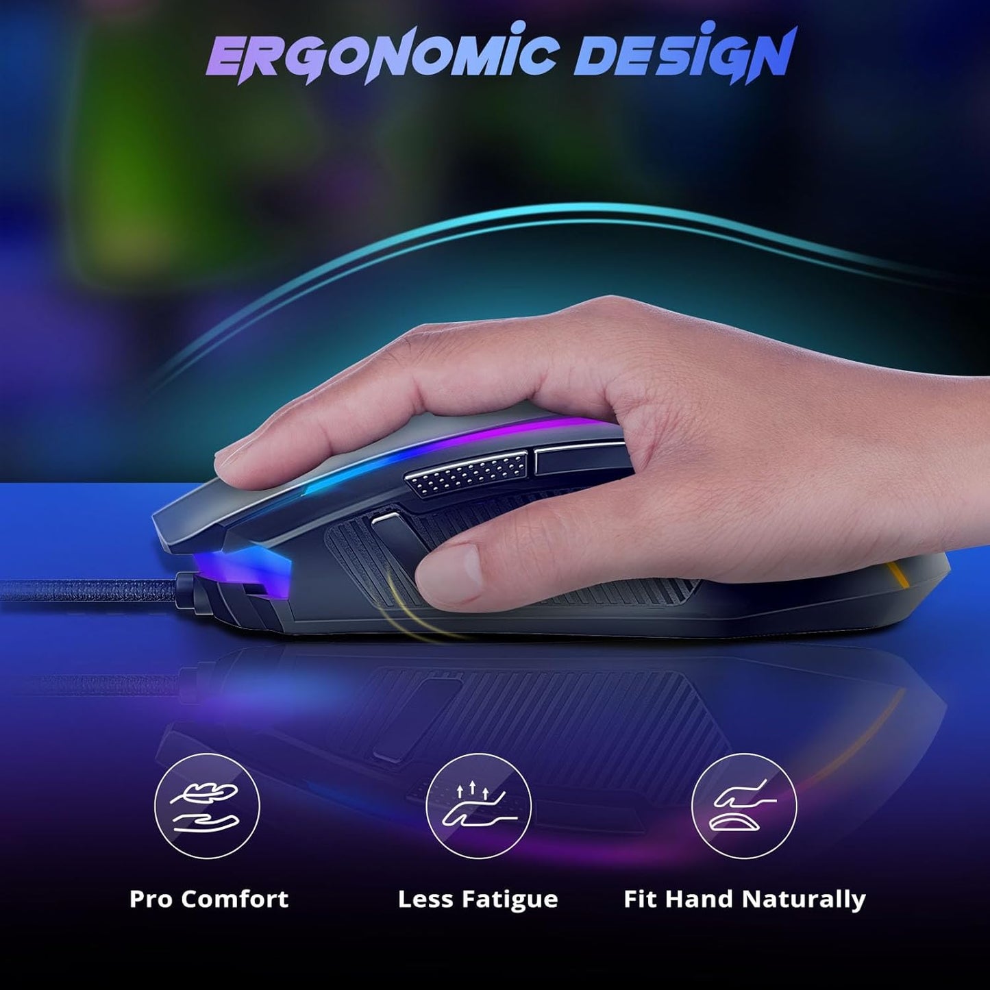 Redragon Gaming Mouse, Wired Gaming Mouse with RGB Backlit, 8000 DPI Adjustable