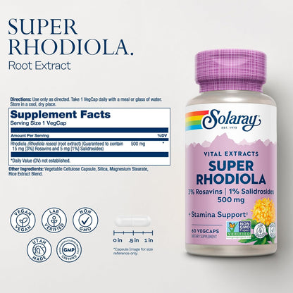 Solaray - Super Rhodiola 500mg(3% rosavins / 1% salidrosides), 60 capsulas
