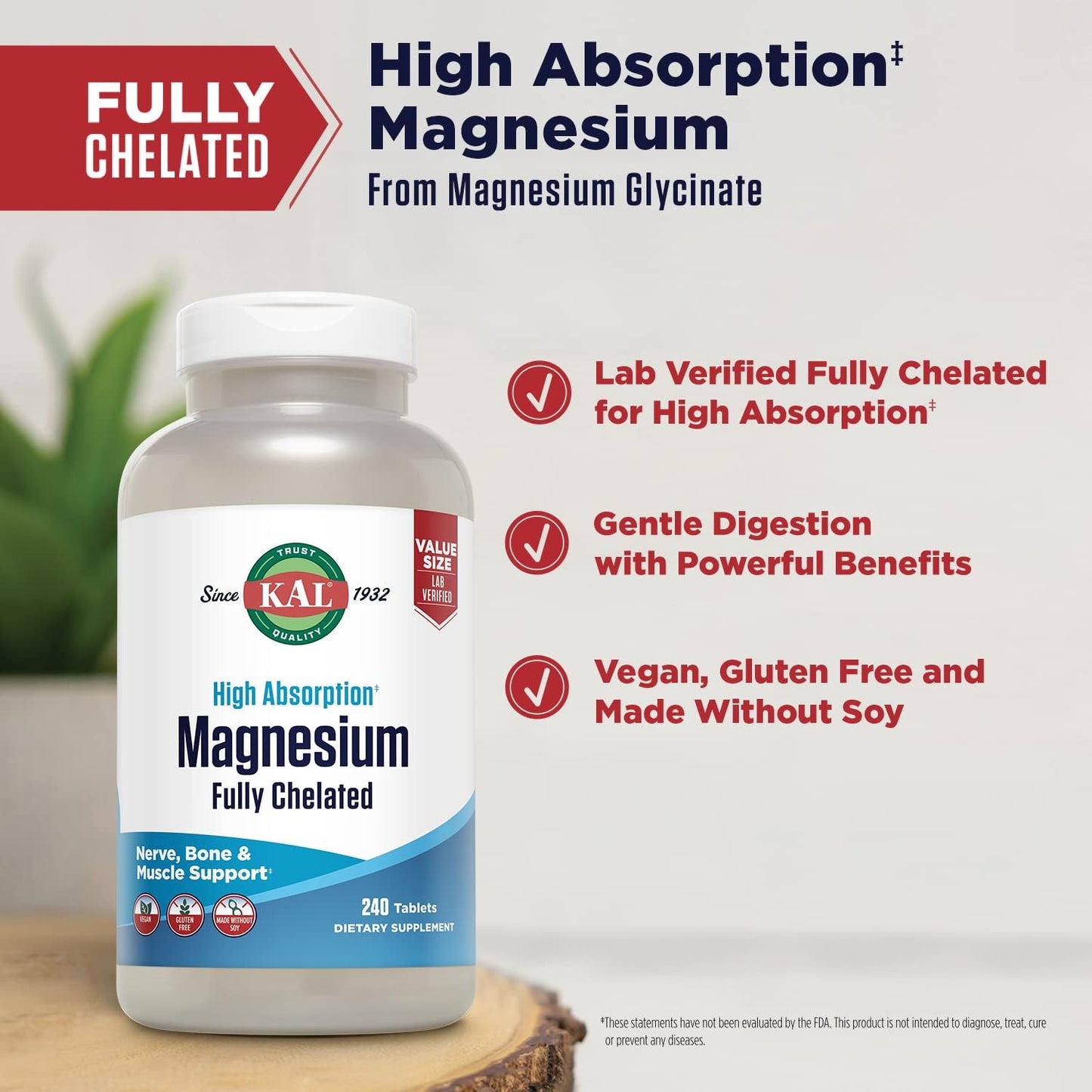 Kal - Magnesium Fully Chelated (high absorption), 240 tabletas