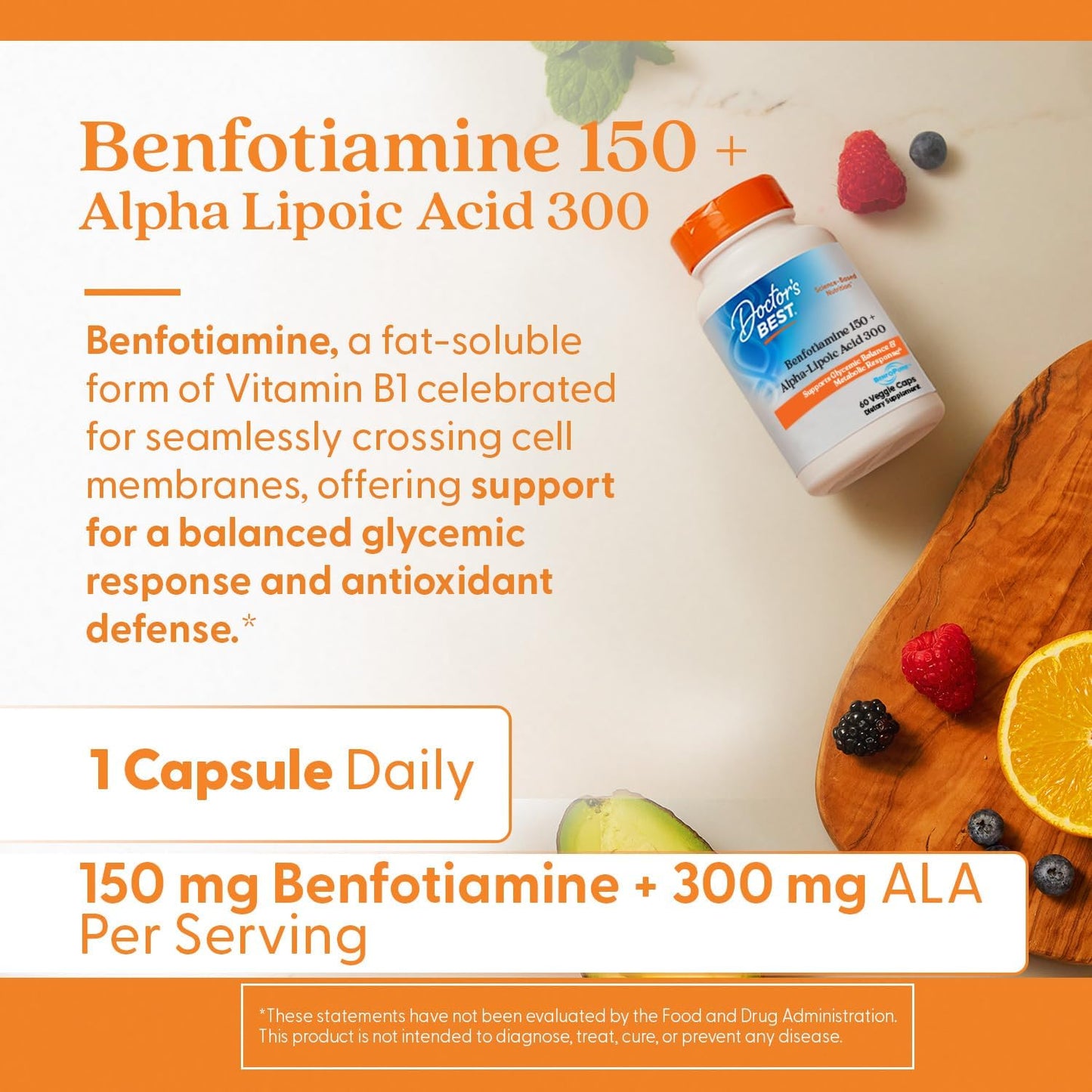 Doctor's Best Benfotiamine 150 + ácido alfa lipoico 300, 60 cápsulas vegetales